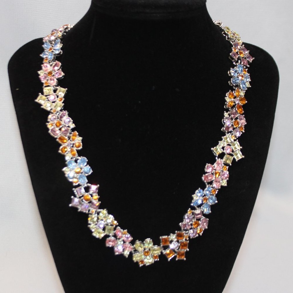 Nolan Miller Multi-Color Floral Crystal and Silver Necklace - Picture 2 of 13